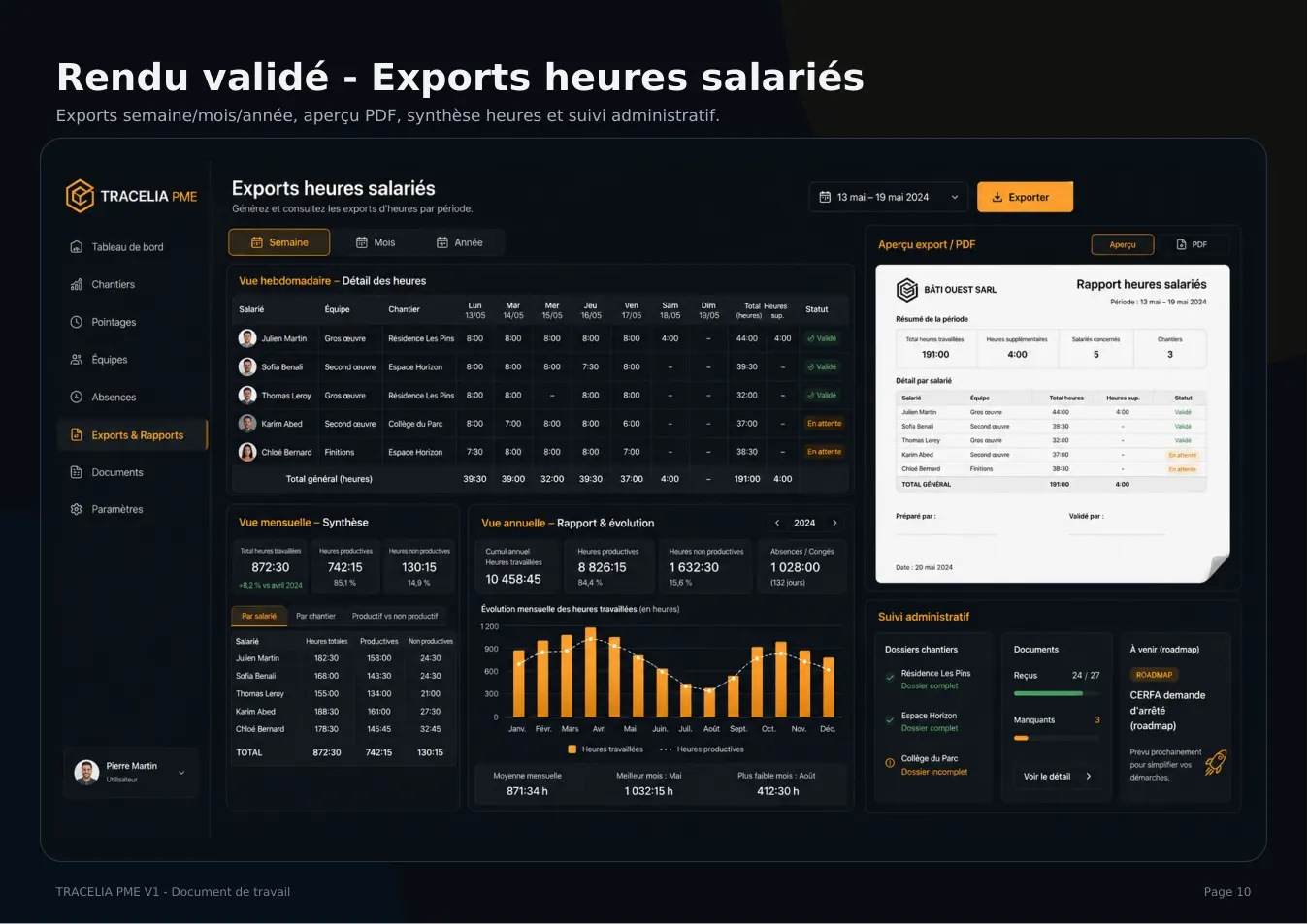 Suivi administratif chantier et exports TRACELIA